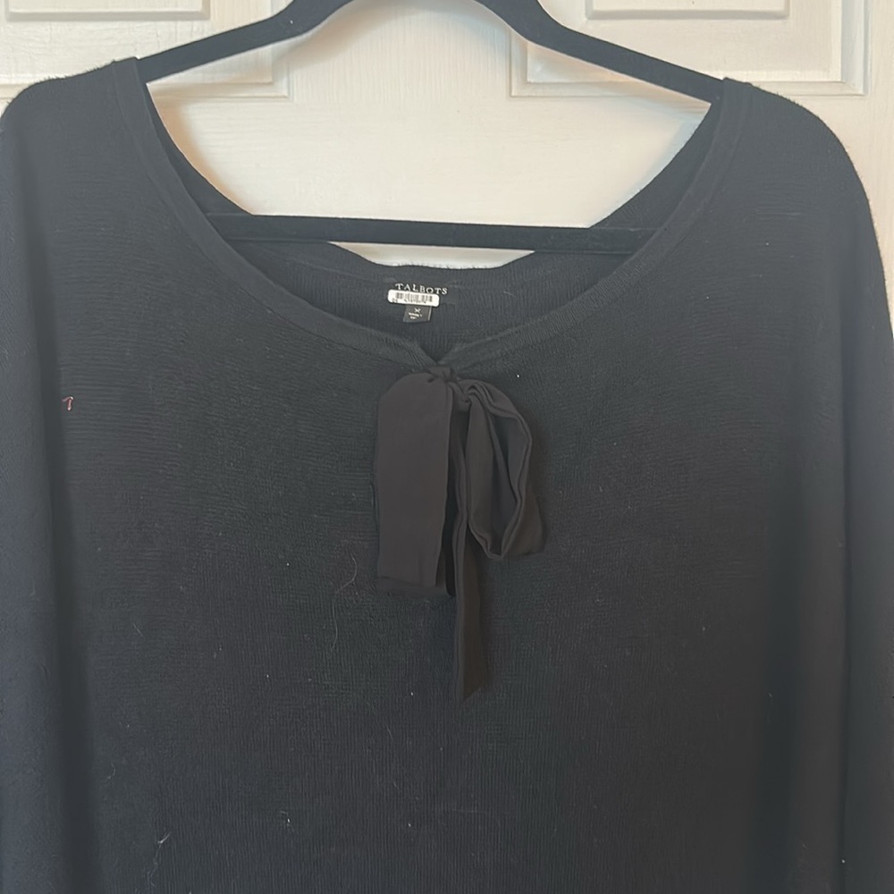 Talbots black cotton blend poncho keyhole bow detail - Picture 2 of 4
